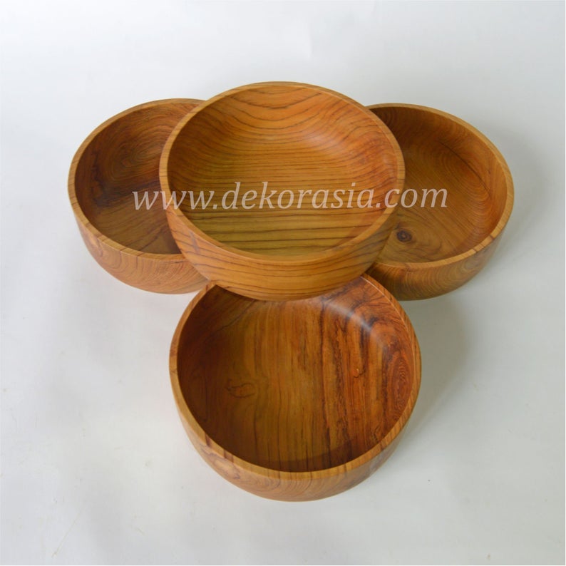 Teak Wood Round Bowl Serving Dessert Diameter 8.8 to 12 inches | Kitchenware | Free Shipping